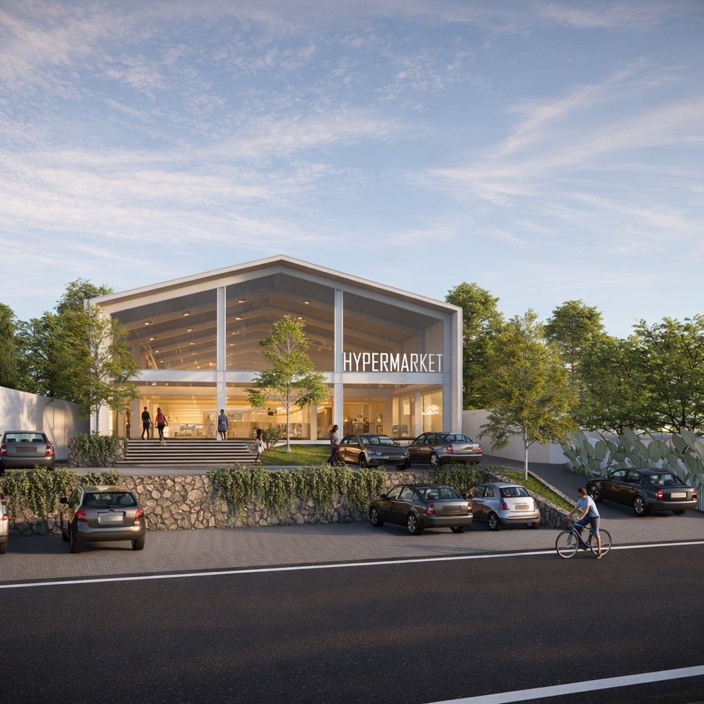 Landscaped entrance of the planned Navjeevan hypermarket