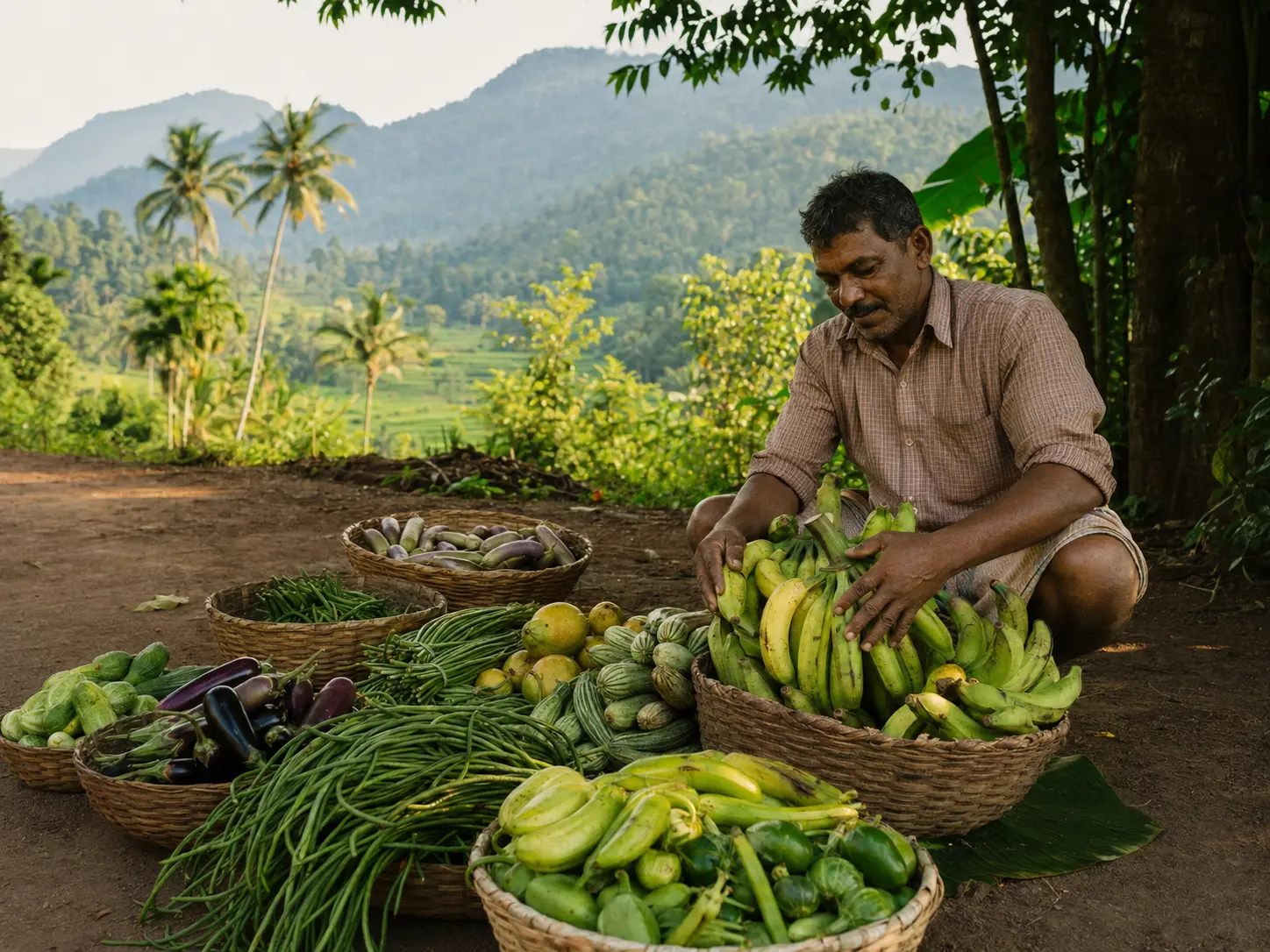 A North Kerala farmer with freshly harvested local produce